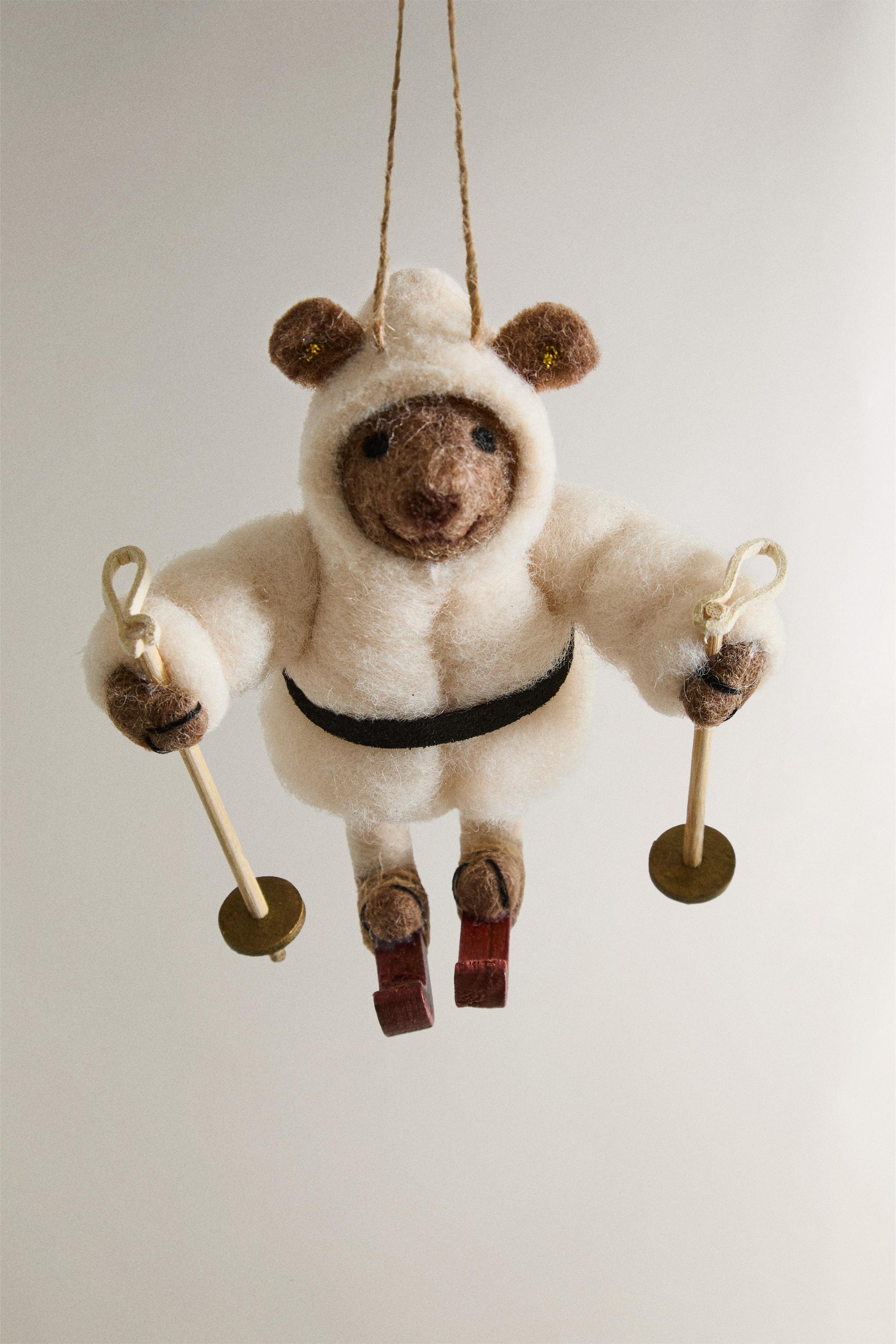 WOOL SKIING BEAR CHRISTMAS TREE ORNAMENT
